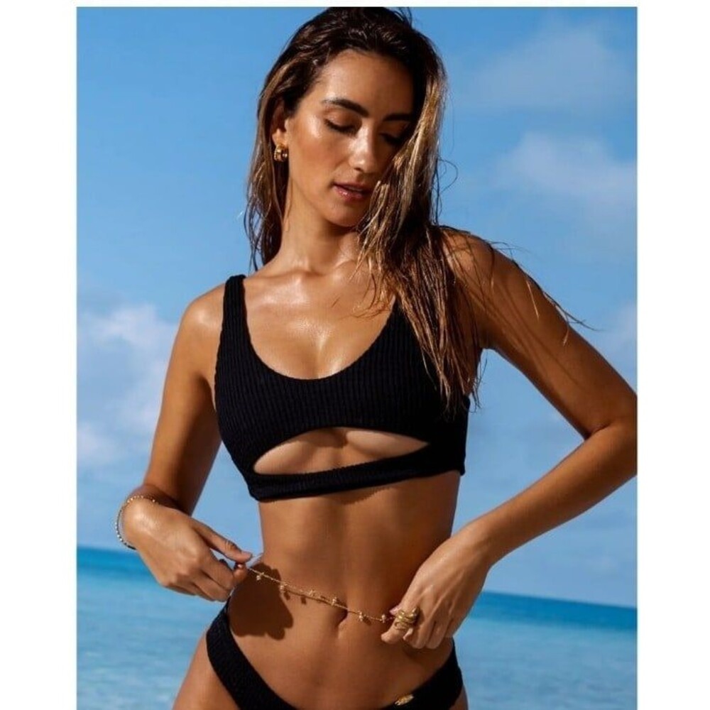 Luli Fama Pura Curiosidad Open Front Ribbed Bikini Top Bralette Reversible Large